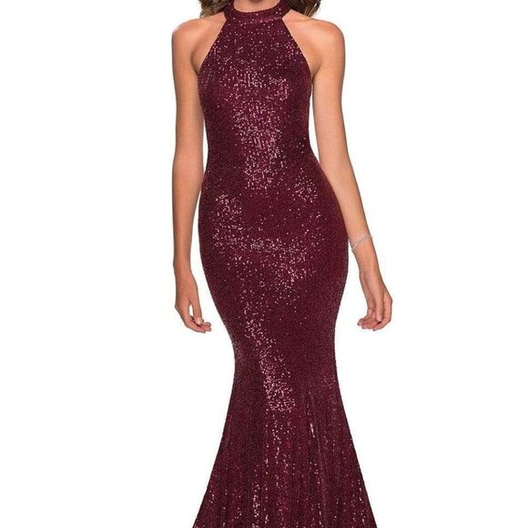 NWT La Femme 28612SC Sequin Prom Dress Burgundy Size 4 - Picture 1 of 9